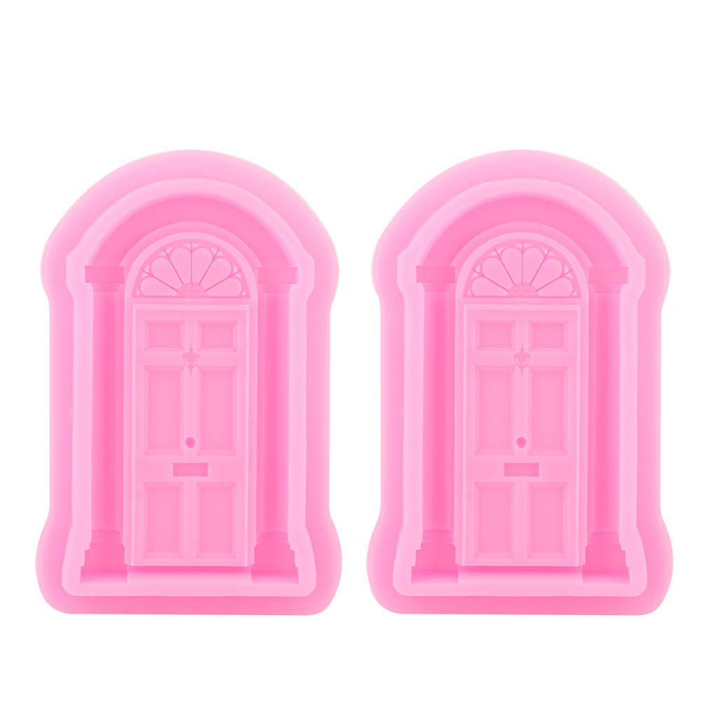 YUMILI 2Pcs Classic Door Silicone Mould, Window Cake Border Silicone Molds Baking Mold for Fondant Cake Decorating Cupcake Chocolate (Pink)