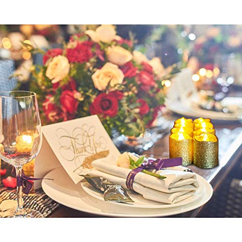 LOGUIDE Gold Flameless Votive Candles,Battery Operated Gold Glitter LED
