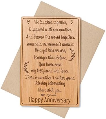 Wedding Anniversary Wood Card for Him, for Her.