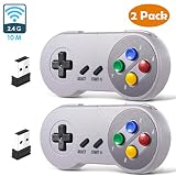 2 Pack 2.4 GHz Wireless USB Controller Compatible with Super NES Games, iNNEXT SNES Retro USB PC Super Classic Controller for Windows PC MAC Linux Genesis Raspberry Pi Retropie (Multicolored Keys)