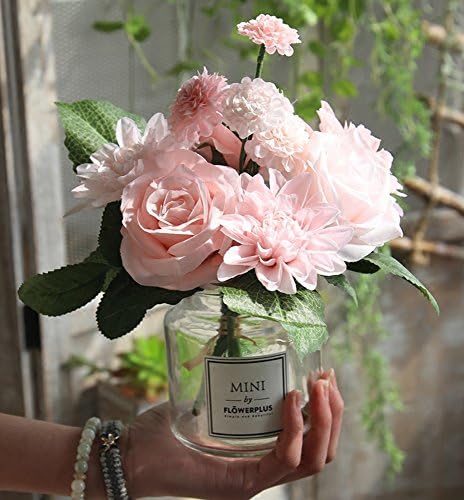LeLehome Bridal Bouquet Flower Arrangement Home Decorative Real Touch Silk Artificial Flowers- Rose,for Daisy,Dahlia,Wedding Decoration,Hotel Party Garden-Pink
