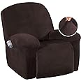 H.VERSAILTEX Velvet Plush Slip Covers for Recliners with Arms 1-Piece Stretch Recliner Chair Covers Furniture Protector Couch Soft with Elastic Bottom Anti-Slip(Recliner, Brown)
