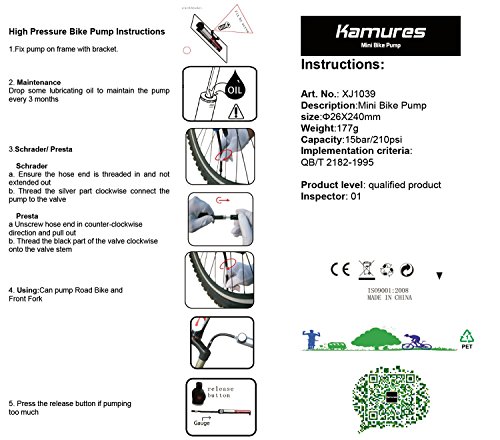 image for KAMURES Mini Bike Pump with Gauge, Release Button by, Universal Bicycl