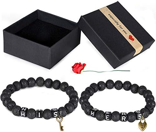 Joinfun 2Pack Couples Bracelets His and Hers Distance Bracelets Lava Stone Diffuser Bracelet Healing Energy Stretch Beaded Relationship Bracelets Couples for Valentine Gifts