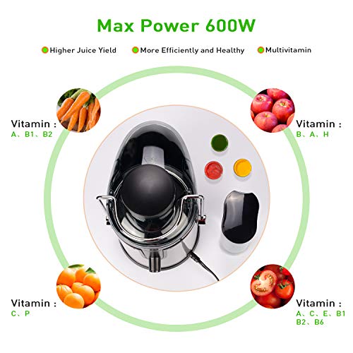 Jocuu Juicer Machine, Centrifugal Juicer Juice Extractor Wide Feed Chute Easy to clean, 2 Speed 600W Power, Food Grade 304 Stainless Steel BPA-Free Dishwasher Safe
