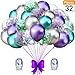 Mermaid Party Balloons Supplies Birthday Decorations Pack of 32 - Green and Purple Metallic Balloons with Glitter Confetti Clear Sparkle Decorations Party Balloon Kit for Birthday