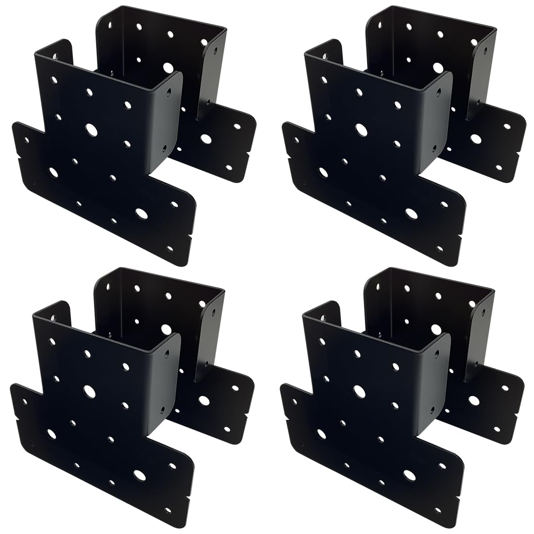 Photo 1 of 4 Set(8pcs) 4x4 T Post to Beam Connector Roof Tie Steel Brackets,Adjustable T Post Cap pergola Hardware Bracket,roof Anchor Joist Hanger for Wood Posts ,Thickness 2 mm and Black