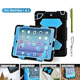 ACEGUARDER Apple Ipad Mini 2 Case Waterproof Rainproof Shockproof Kids Proof Case for Ipad Mini 2 (Gifts Outdoor Carabiner + Whistle + Handwritten Touch Pen) (BLACK/BLUE)