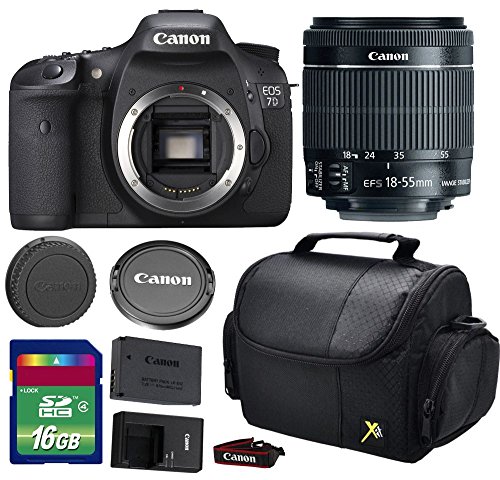 Canon 7D DSLR Camera + 18-55mm f/3.5-5.6 IS STM Lens + 16 GB SDHC Memory Card + Front Lens Cap + Rear Lens Cap + Strap + Camera Case - International Version Canon 7D DSLR Camera + 18-55mm f/3.5-5.6 IS STM Lens + 16 GB SDHC Memory Card + Front Lens Cap + Rear Lens Cap + Strap + Camera Case - International Version