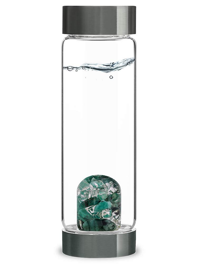 VitaJuwel ViA VITALITY | Crystal Water Bottle with Emerald & Clear Quartz - Regeneration, Rejuvenation & Renewal — image 1