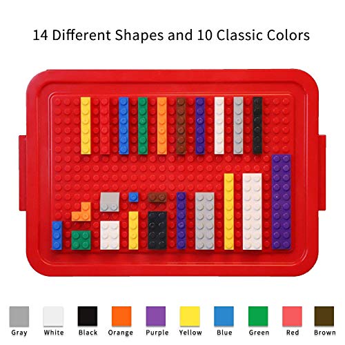 Burgkidz Premium Building Blocks Set: Storage Box with Baseplate Lid | 568-pcs set: 500 bricks/blocks, 14 shapes, 10 colors + wheels/doors/windows. Lid flips to baseplate. Compatible