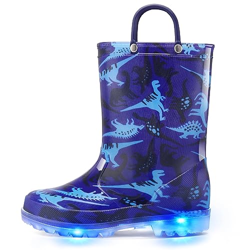 K KomForme Kids Rain Boots, Waterproof Light up Boots with Easy-on Handles
