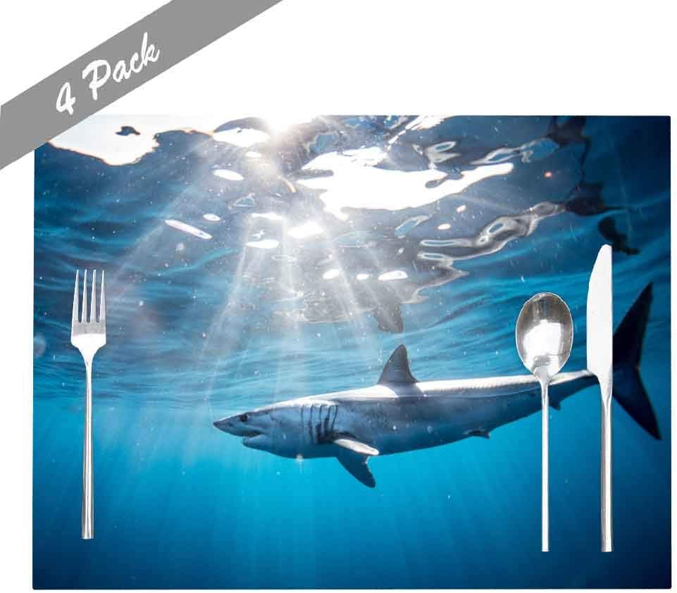 Capsceoll Placemats Heat-Resistant Washable Dining Table Placemat 18X12 Inches Set of 4 Placemats, Shark Diving in The Sea of with Coast Cabo San Mexico a Mako for Holiday Kids and Kitchen Table Mats