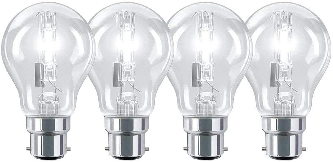 Lightsave Pack of 4-28W Eco Classic Energy Saving Halogen GLS BC/B22 Bayonet Cap Traditional Bulb.