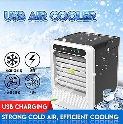 JFFFFWI Portable Mini USB Air Conditioner Cooler Cooling Humidifier 3 Gear Fan Home Room Water Tank Capacity 1.0-2.5L 14x14x20cm