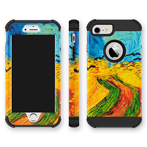 MAXCURY Vincent Willem Van Gogh Painting Series Three Layer Heavy Duty Protective Cover Case for iPhone 6/6s/7/8 Regular Size in 4.7 Inch (Wheat Field with Crows - Black, iPhone 6/6s/7/8)