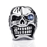 Elfasio Men's Huge Silver Skull Blue Eye Cigar CZ Stainless Steel Biker Ring(Size 14)