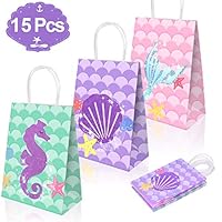 Mermaid Gift Bags Mermaid Party Supplies Favors Goodie Bag Glitter Treat Bags for Under the Sea Party Mermaid Gifts for Girls Set of 15