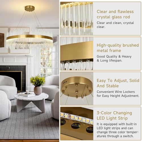 Modern Gold Crystal Chandelier Pendant Light, Dimmable Luxury Crystal Round Lamp, for Living Room, Dining Room, Bedroom, Restaurant, Φ80cm