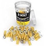 E-VOLT Heat Shrink Ring Connectors - 80 PC 1/4" Yellow 3:1 Shrink Ratio, Adhesive Tube Crimp Connectors for 12-10 AWG | Industrial Grade Bulk Wire Connectors for Automotive, Marine and Audio