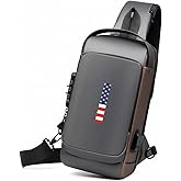 Anti-Theft Sling Bag for Men & Women | USA Flag Chest Shoulder Backpack | Waterproof Crossbody Daypack with USB Charging Port & Lock | Daily use, Travel, Working, Hiking, Cycling. (Grey or Black)