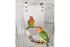 BWOGUE 7 Inch Bird Mirror with Rope Perch Cockatiel Mirror for Cage Bird Toys Swing Parrot Cage Toys for Parakeet Cockatoo Cockatiel Conure Lovebirds Finch Canaries