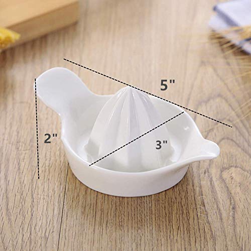 2 pack Porcelain Mini Citrus Juicer Reamer with Handle and Pour Spout,Stackable Manual Juicers Make Your Own Orange,Grapefruit,Lemon Squeezer, Fruit Juices Serving Bowls White (3x5")