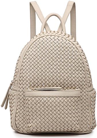 SHOMICOWoven Backpack for Women Trendy Daypacks Stylish Backpack Purse Women's Fashion Handbag for Travel Vacation Valentine's Gift (Small Beige Woven)