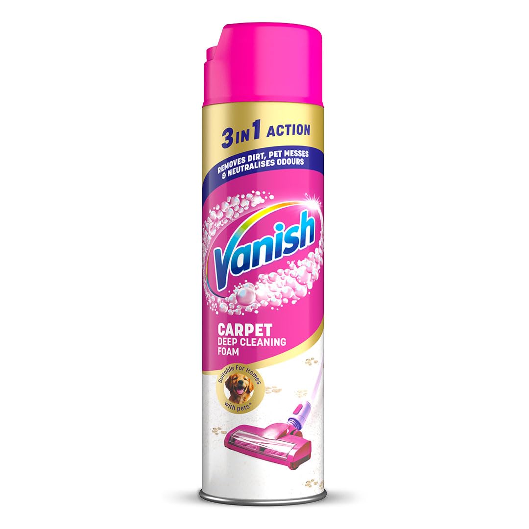 Vanish Gold Carpet Cleaner Foam, Stain Remover, 600ml, Eliminates Dirt, Pet Messes, and Odours, Removes 5X More Dirt vs Vacuuming alone for a Deep Clean