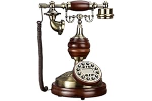 Antique Phone, Vintage Style, Solid Wood + Metal Retro Button Home Office Landline (A)