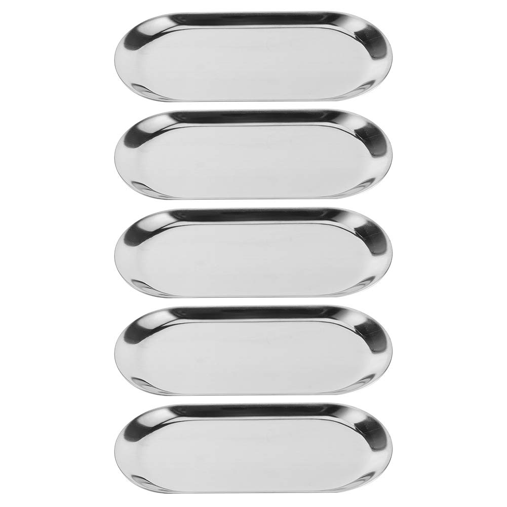 Oval Shaped Serving Tray, Stainless Steel Platter Bathroom Sink Vanity Trays Cosmetics Jewelry Organizer Towel Tray, 5PCS(Silver)