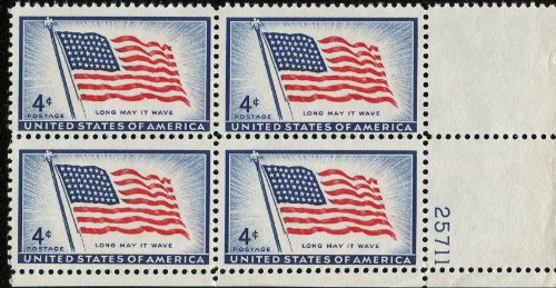 LONG MAY IT WAVE ~ US FLAG ~ #1094 Plate Block of 4 x 4 US Postage Stamps