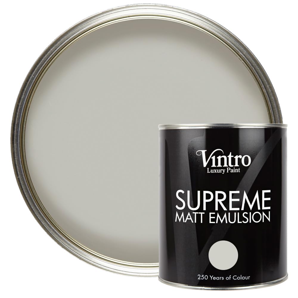 Vintro | Luxury Matt Emulsion | Smooth Chalky Finish | Multi Surface Paint | for Walls, Ceilings, Wood and Metal (Light Grey) 1L