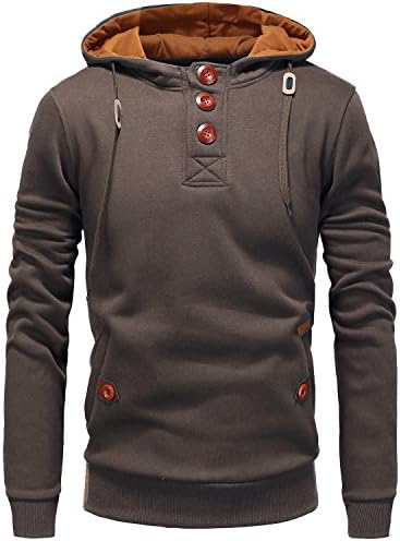 Men's Long Sleeve Pullover Fleece Hoodie Casual Lightweight Hooded Sweatshirt Coffee Medium
