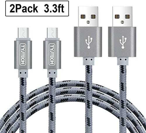 Micro USB Cable,TYJTECH 2-Pack 3.3FT/1M Sync Micro Cable Tangle Most Durable Cable for Samsung, Nexus, LG, Motorola, Android Smartphones and More - Gray