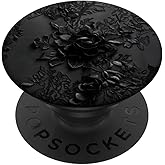 Black Lace Pattern with Gothic Floral and Spooky Details PopSockets Adhesive PopGrip