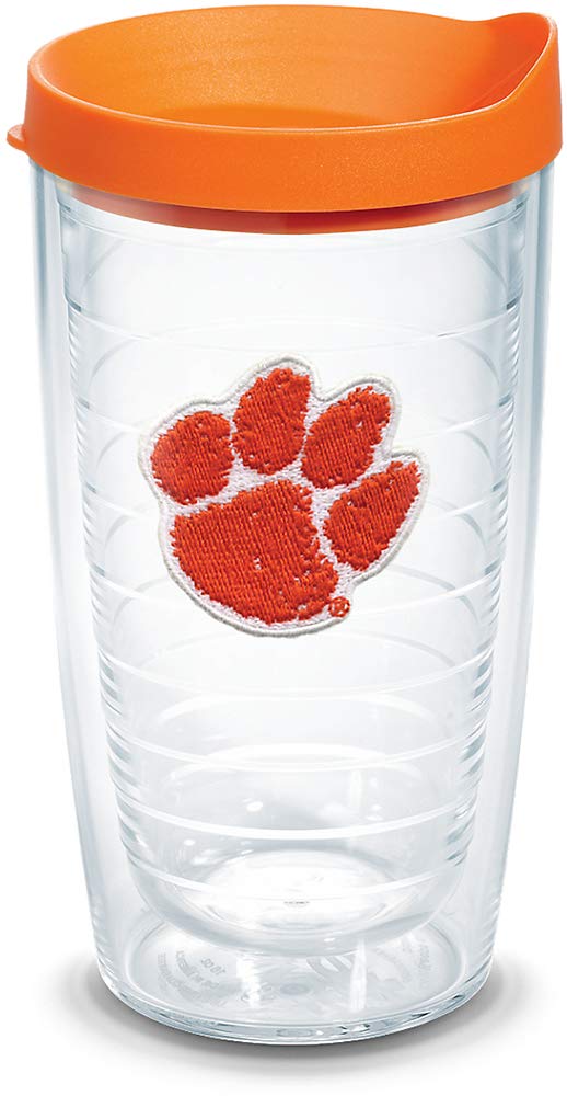 Tervis 1146383 Clemson Tigers Paw Tumbler with Emblem and Orange Lid 16oz Clear