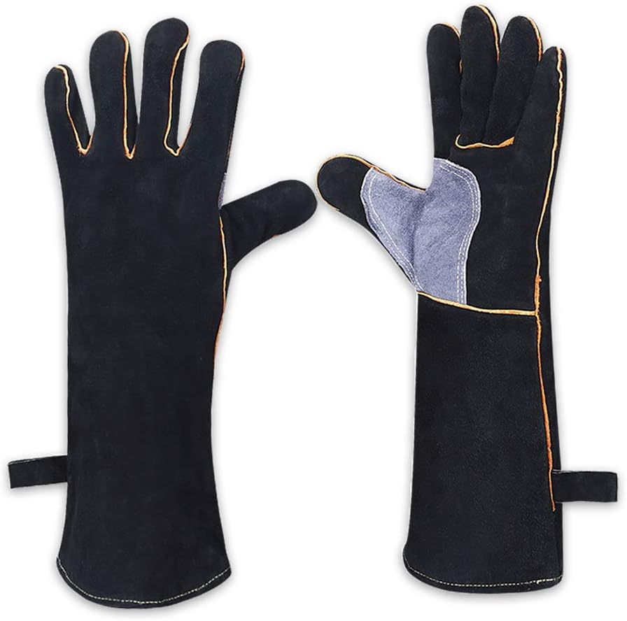 Black Leather Welder Gloves with Kevlar Stitching Heat Resistant