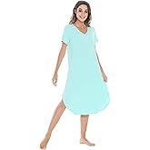 NACHILA Nightgowns for Women-Viscose Made from Bamboo, V Neck Sleepshirts Short Sleeve Sleepwear Cool Nightshirt