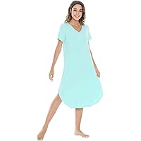 Lands' End Women's Midcalf Supima Cotton Nightgown Print Short Sleeve, L, Cornflower
