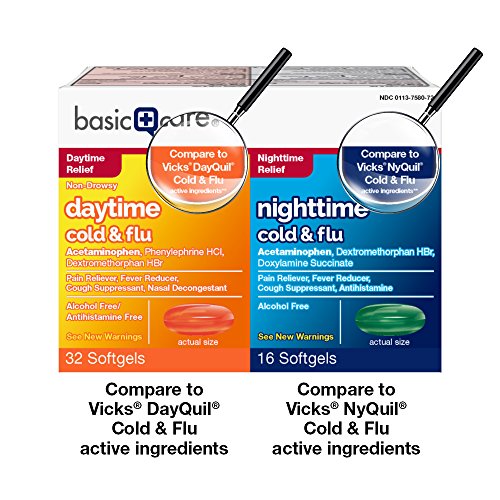 Amazon Basic Care Cold & Flu Relief MultiSymptom Daytime/Nighttime
