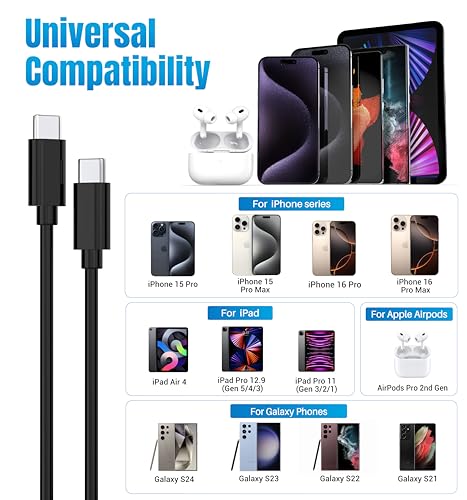 Android Charger 25W, for Samsung Charger, Super Fast Charging USB C Block, Type C Charge Cable Cord [ 6ft +10ft ] for Galaxy S25/S24 Plus/S23/S22/S21/S20/Note 20/Tablet/Watch/iPhone 16/15-Black 2Pack