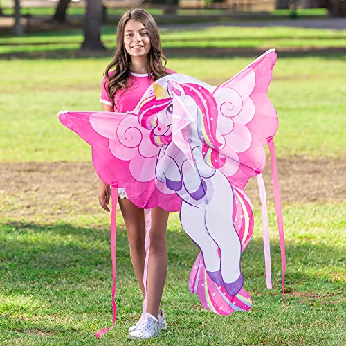 JOYIN Cometa de unicornio de 43.3 pulgadas, fácil de volar para niños y adultos, cometa de playa grande para juegos y actividades al aire libre