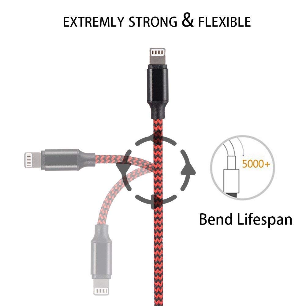 Yostyle 1ft Short Phone Charger Cable, Nylon Braided USB Charging & Syncing Cord Compatible with Phone X XS Max XR/8/8 Plus 7/7 Plus 6/6s Plus 5/5s/5c, Pad Mini/Air/Pro Pod Touch - 4Pack