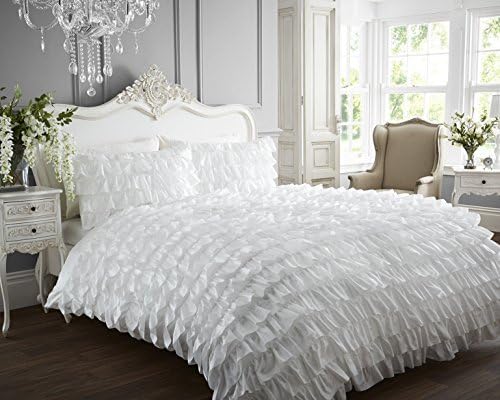 Flamenco Frilled Can Can New Quilt Duvet Cover and 2 Pillowcase Bedding Set, White, Super-King by Flamenco