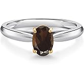 Gem Stone King 10K White and Yellow Gold Brown Smoky Quartz Solitaire Engagement Ring For Women (0.75 Cttw, Oval 7X5MM, Gemstone Birthstone)