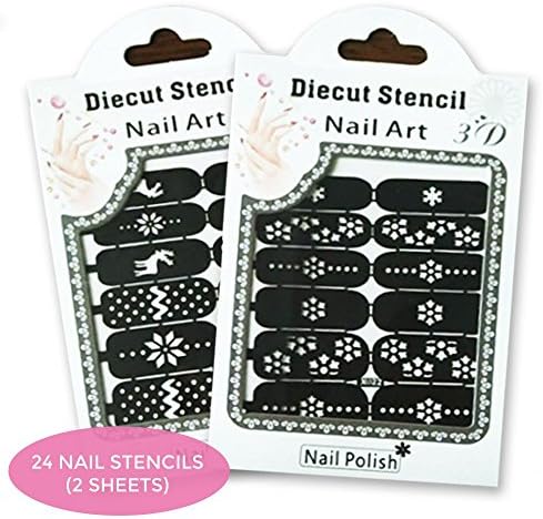 Christmas Nail Stencils (24 pcs), Nail Art (Snowflakes, Reindeer, Snow, Poinsettia) Cheap