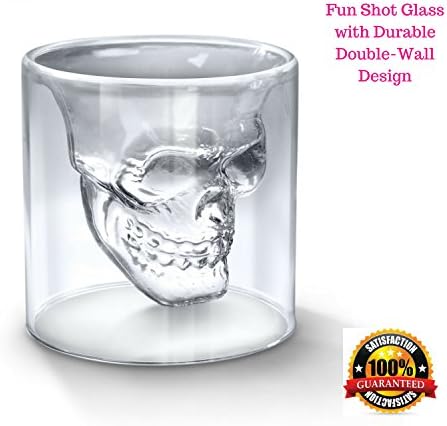 Crystal Skull Shot Glass 2.5 Ounce Double Wall Shotglass For Fun Alcohol Party Drinks