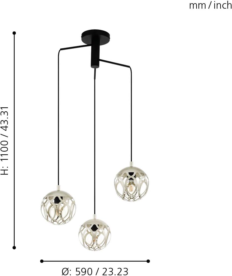 EGLO Mirtazza Pendant Light, 3-Bulb Vintage Country House Style, Steel Pendant Light in Champagne, Black, Dining Table Lamp - Image 5