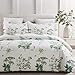 Vaulia Soft Lightweight Microfiber Duvet Cover Set, Floral Printed Pattern - Queen Size, White/Green Color